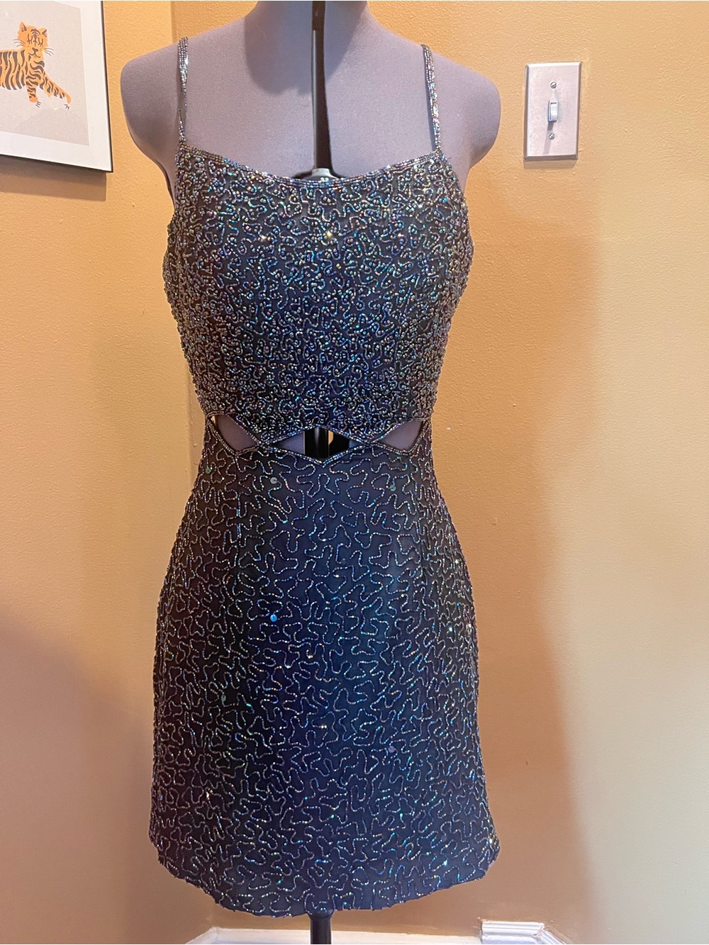 Vintage Scala Iridescent Black Beaded Mini Dress